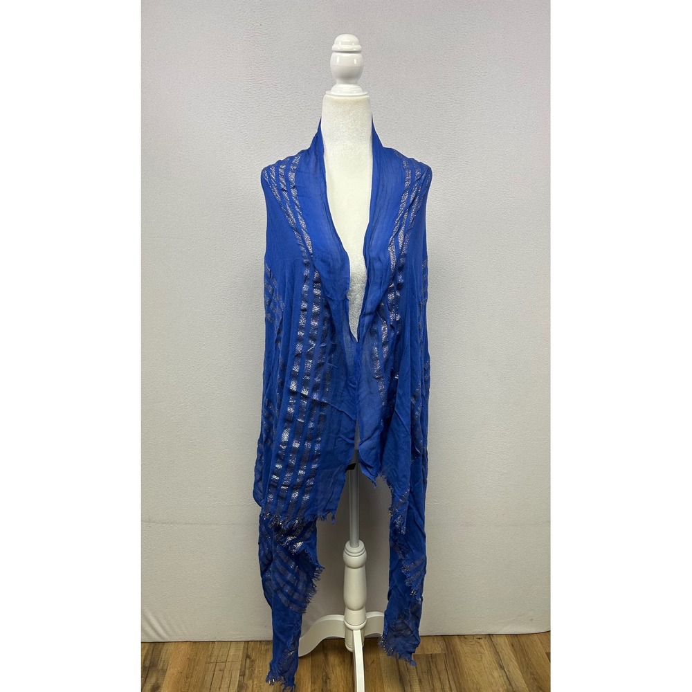 Boho Glam Unbranded Womens OS Royal Blue Silver Metallic Stripe Fringe Scarf
